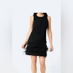 Sam Edelman  Black Sleeveless Dress with Feather Detail Hem